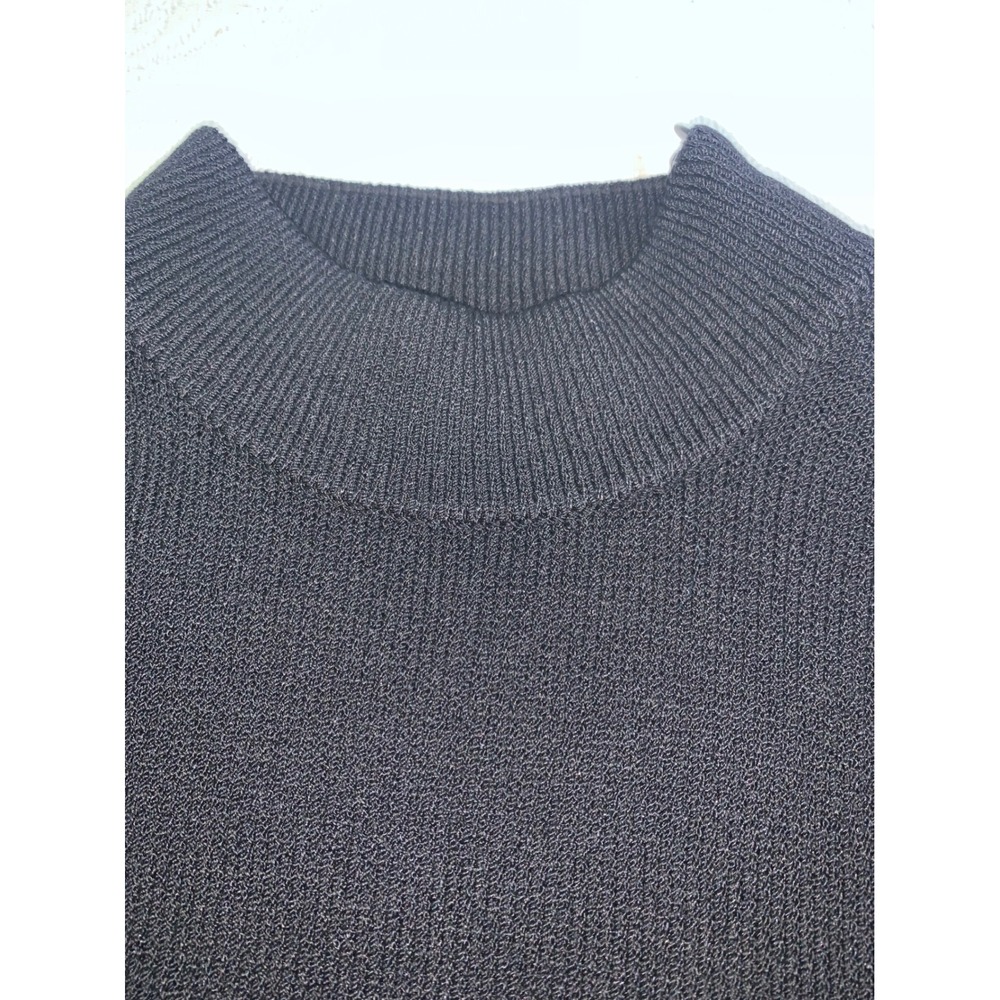 St John Collection Marie Gray Black Fringe Mock Neck Knit Sweater Small - Picture 2 of 9